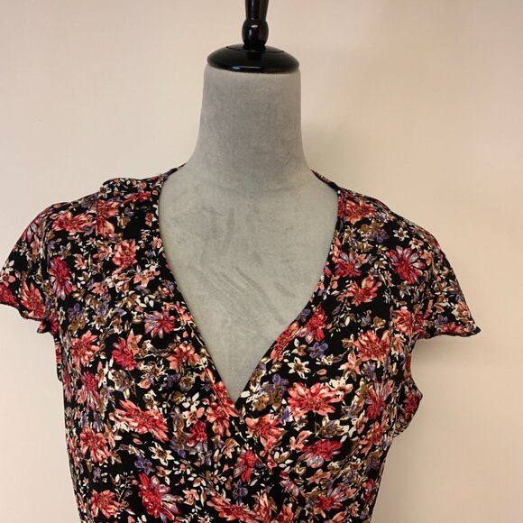 Romeo Juliet Couture Womens Dress Size L Mini Dark Floral Romantic Flowy Boho - Picture 2 of 9